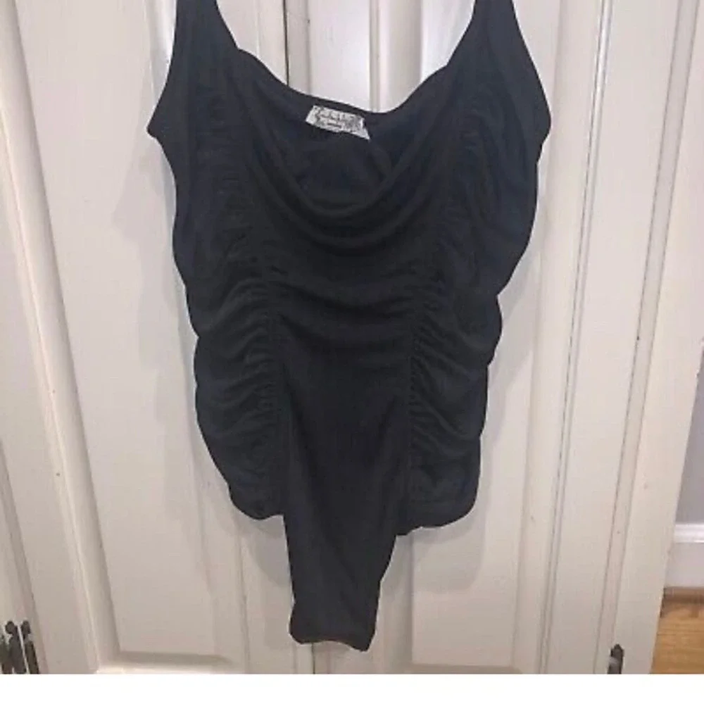 Black intimately free people body suit drappy cowl neck NWOT boho spring ruched